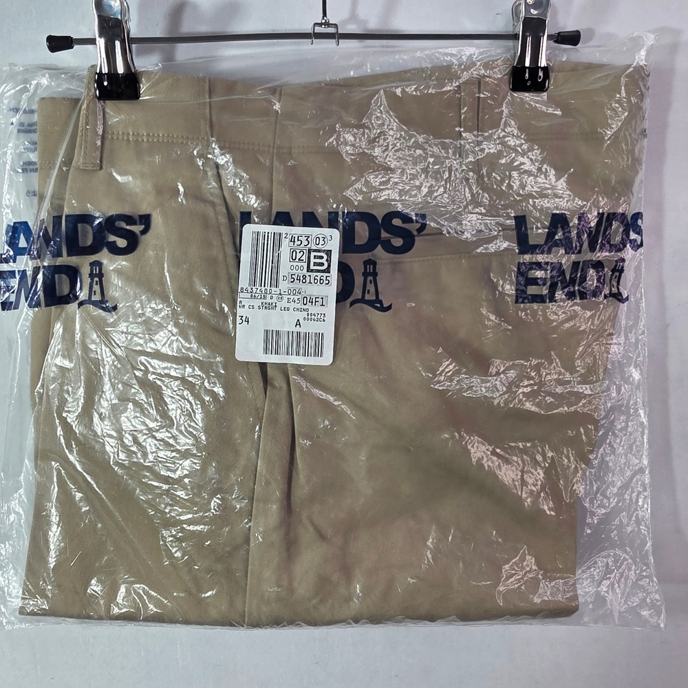 NWT Lands End Khaki Straight Leg Chinos Tan Wrinkle Resistant Pants Size 8